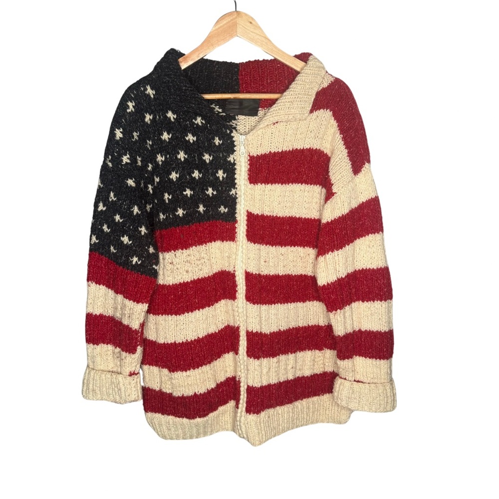 Vintage American Flag Knit Zip-up Sweater/Jacket